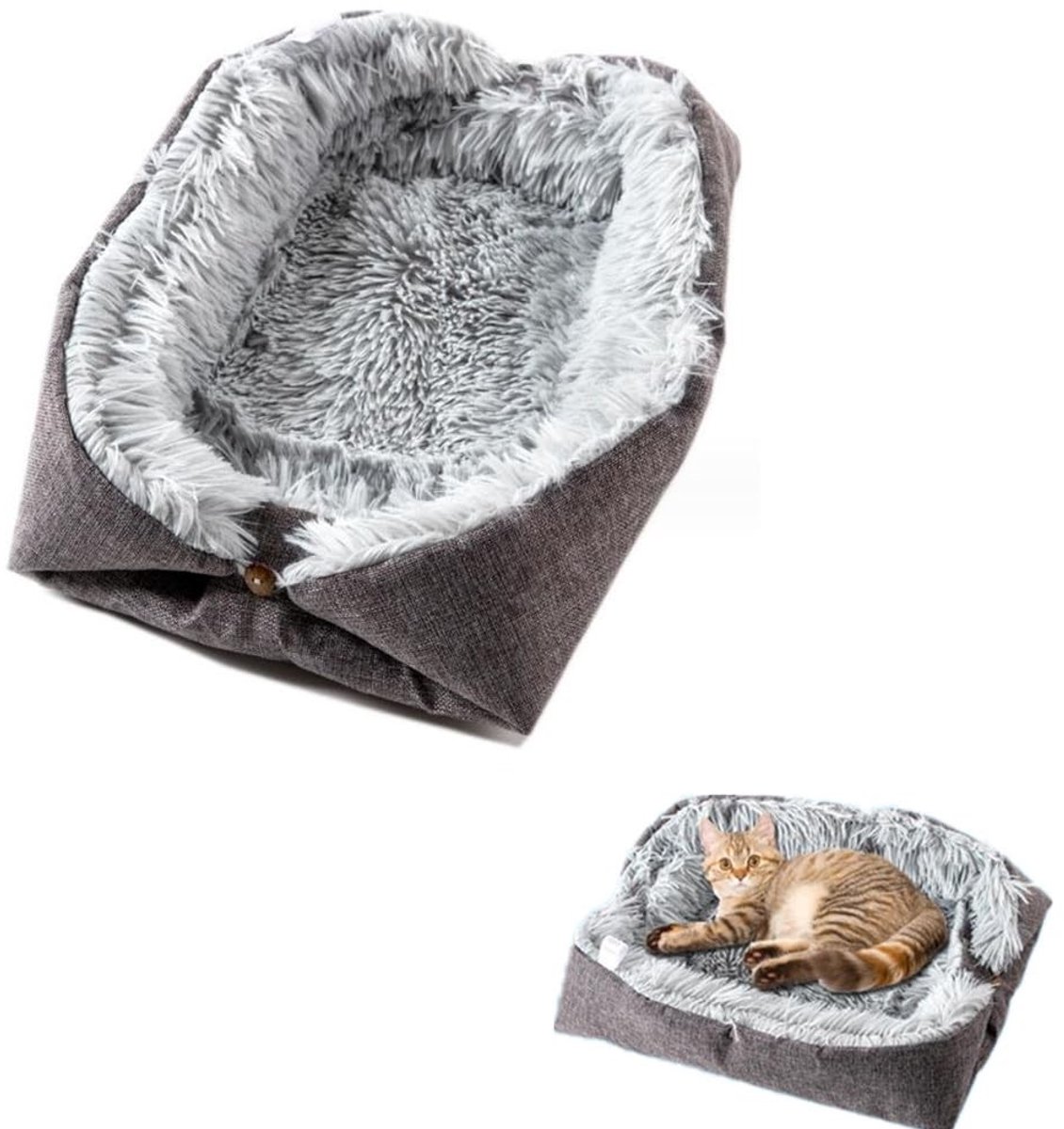 Dailygoods- Kattenbed 2-in-1 - Pluche Kussen - Geschikt voor Kittens/Puppy's - Dubbel Gebruik - Zacht/Comfortabel - 51 x 61 cm - Dierenbed