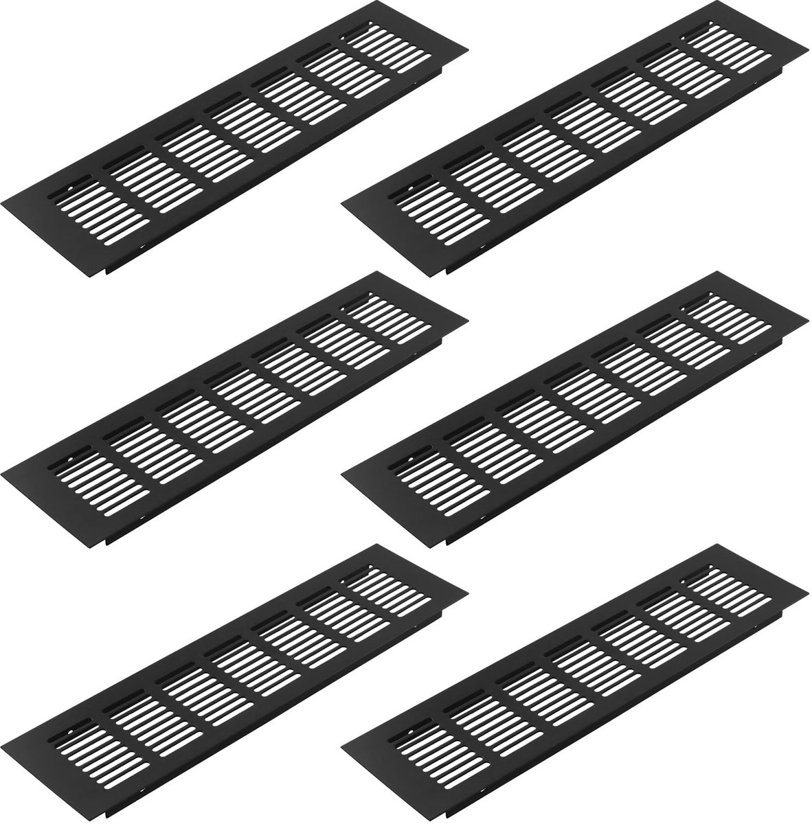 Dailygoods- Ventilatierooster Zwart - 6 Stuks - Aluminium - 300 x 80 mm - Loopluchtrooster - Schokbestendig - Ideaal voor Keuken/Badkamer - Ventilatie Rooster
