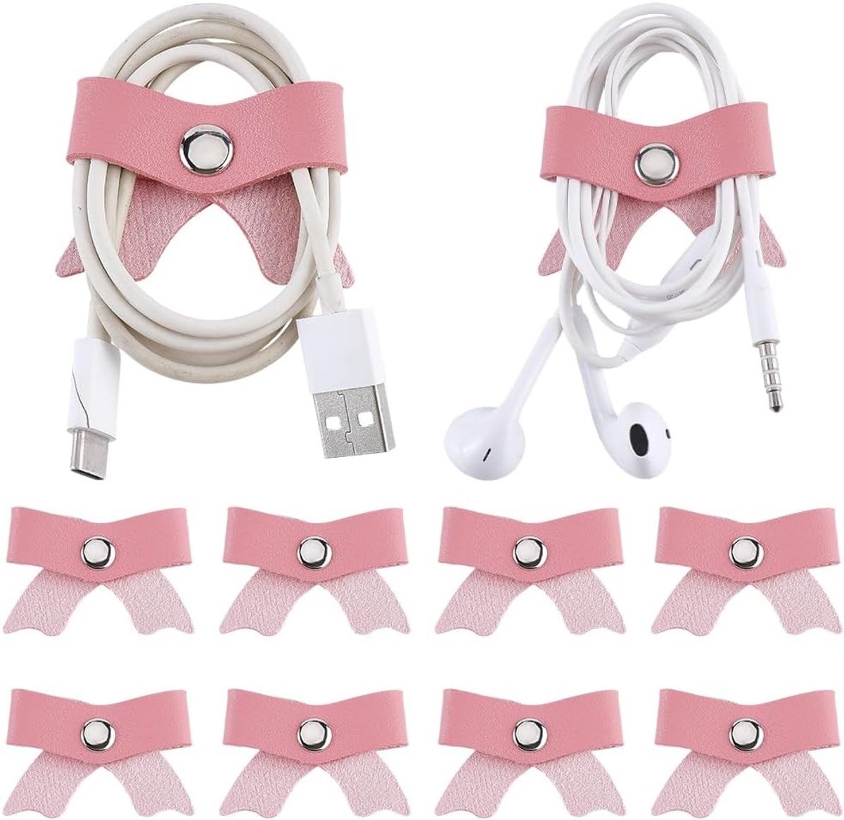 Kabelorganizer van PU-leer met vlinderdas en drukknop, herbruikbaar, ideaal voor hoofdtelefoon en reisaccessoires, onmisbaar voor een opgeruimde tas