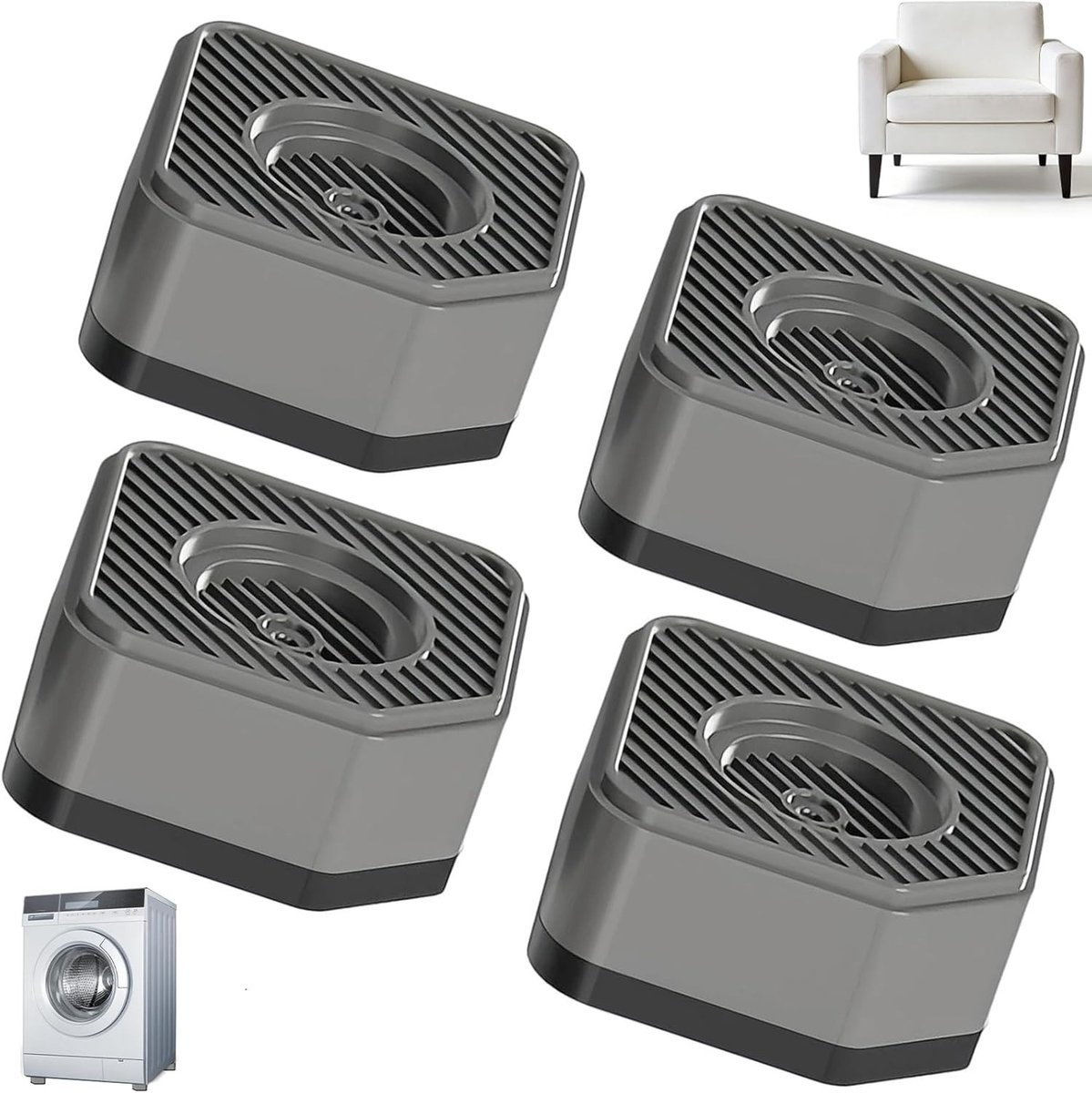 Set van 4 Universele Antivibratie Rubber Voeten voor Wasmachine, Sofa, Eettafel en Bed - Schokabsorberende Vloerbescherming en Geluidsreductie