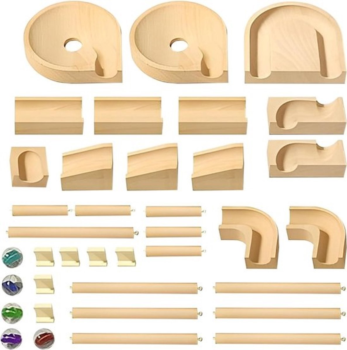 Houten Knikkerbaan - Bouwstenen Constructieset - STEM Leren - Modulair Ontwerp - 252 x 175 x 63 cm - Houtkleur
