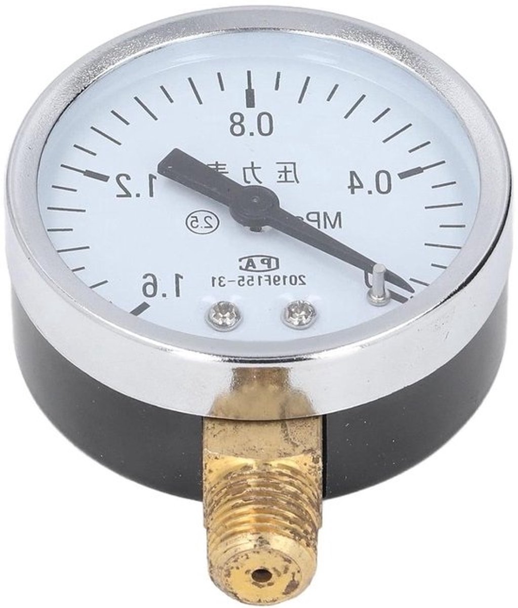 Manometer 1/4 NPT Hoge Nauwkeurigheid Roestvrij Staal voor Luchtwaterhydraulische Oliedrukmeting, voor Industrieel Gebruik (0~1,6 MPa)