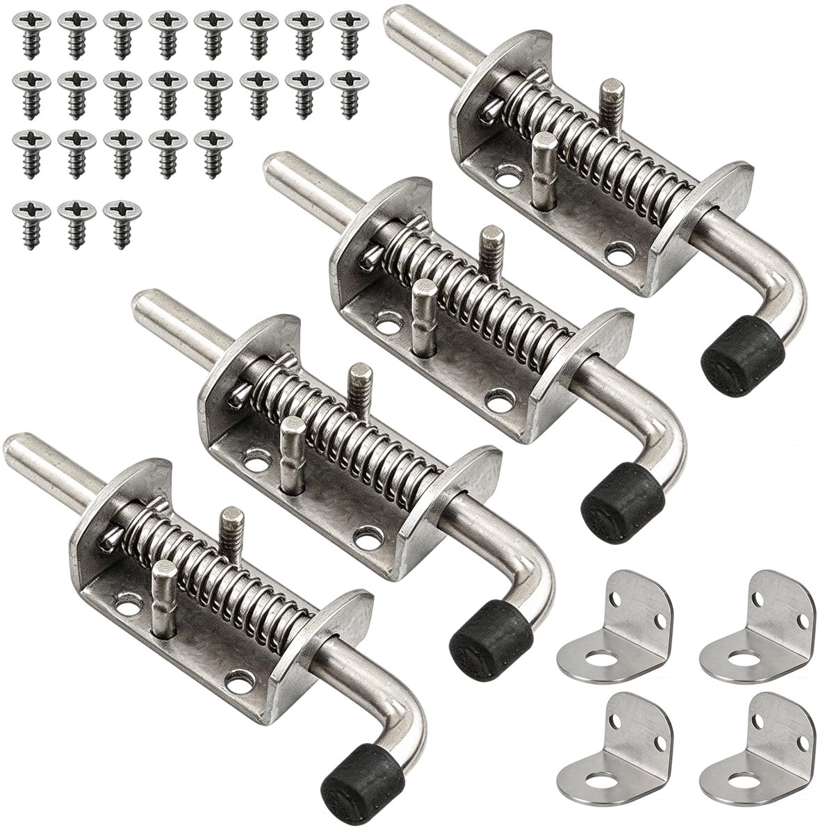 Veerpal - RVS 304 - Met rubberen handgreep - Voor schuurdeuren, deuren, ramen en garages - 4 stuks - 12x155mm