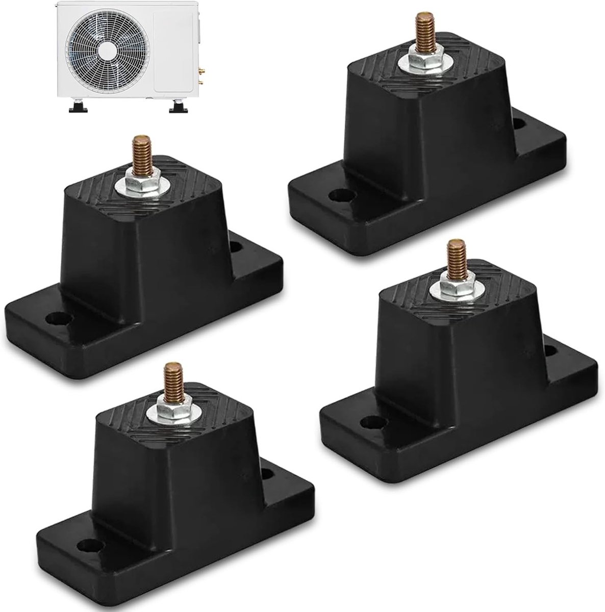 Set van 4 Vibration Dampers - Zwarte Rubber Buffers voor Airconditioning, Antivibratie Voeten en Demping Basis tot 500 kg Belastbaarheid