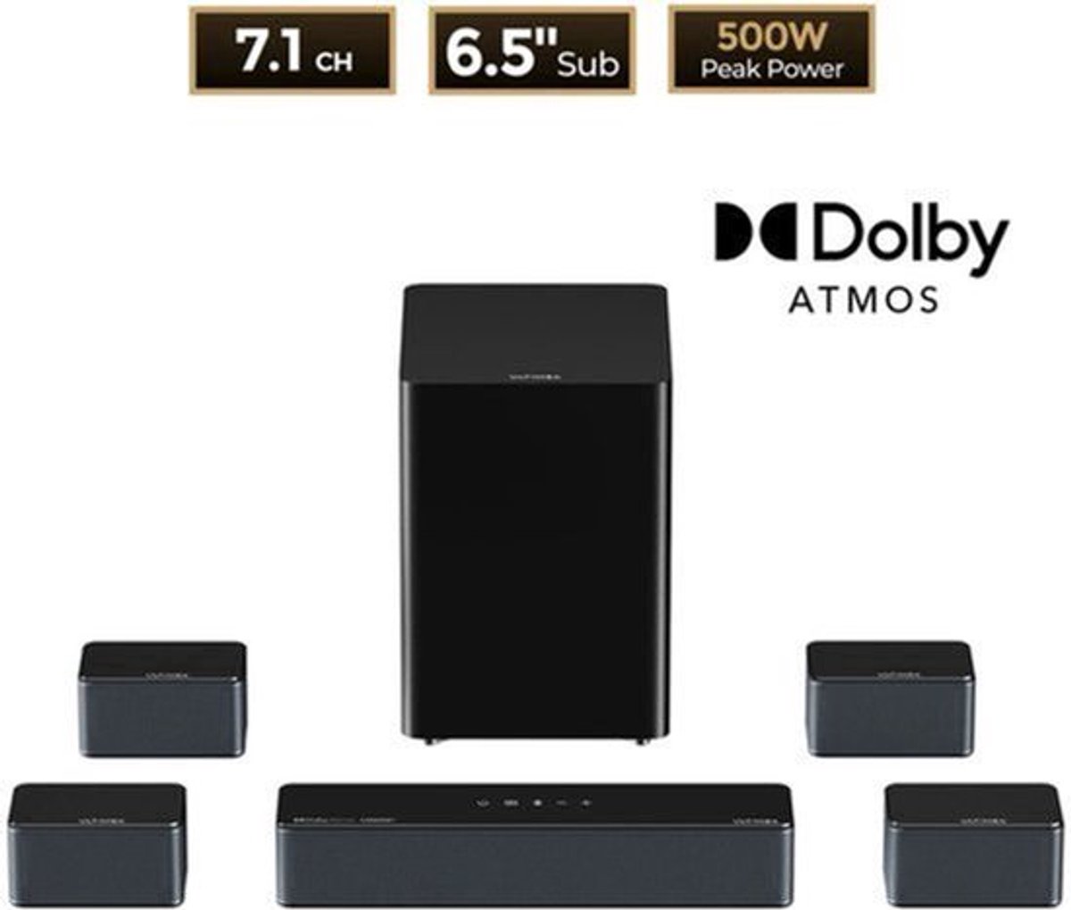 7.1 Soundbar – Home Cinema Geluidssysteem – Surround Sound Speaker – Draadloze Subwoofer – 460W Vermogen – Dolby Atmos 3D Geluidsbeleving – App Bedienbaar