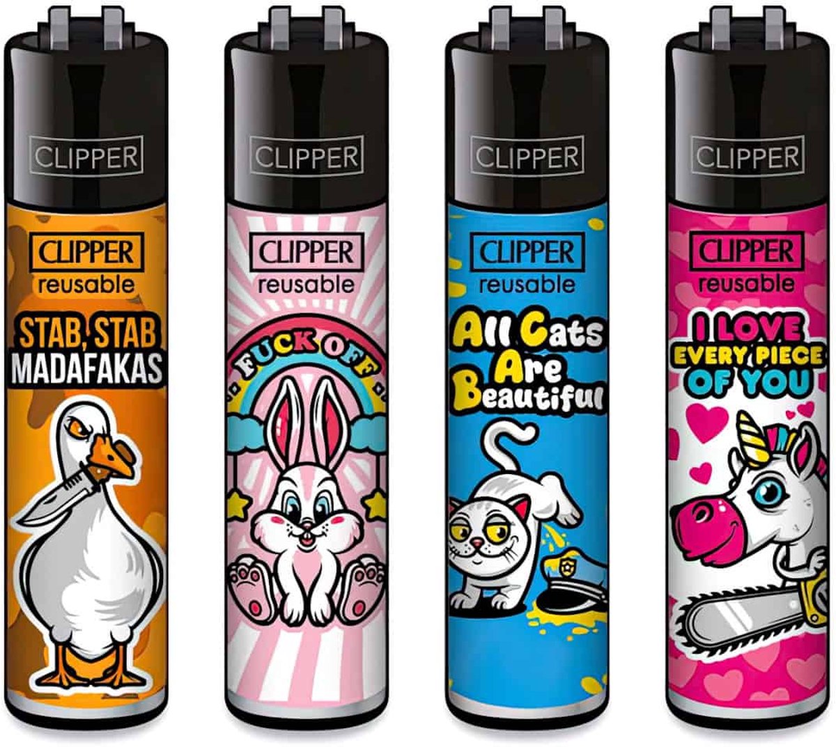 Clipper Classic Large Aanstekers “Mix Slogan #7” (4 Stuks)