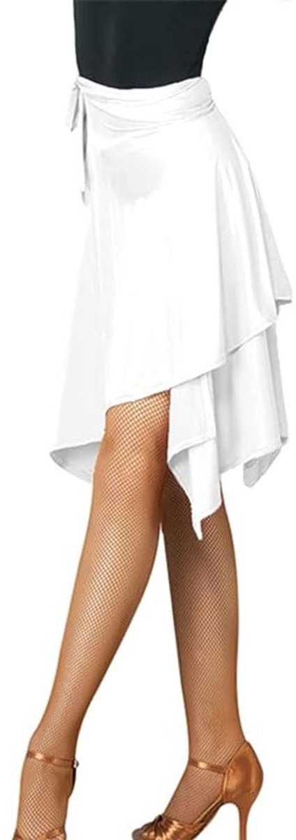 Latin Dansrok met Asymmetrische Hem - Wit