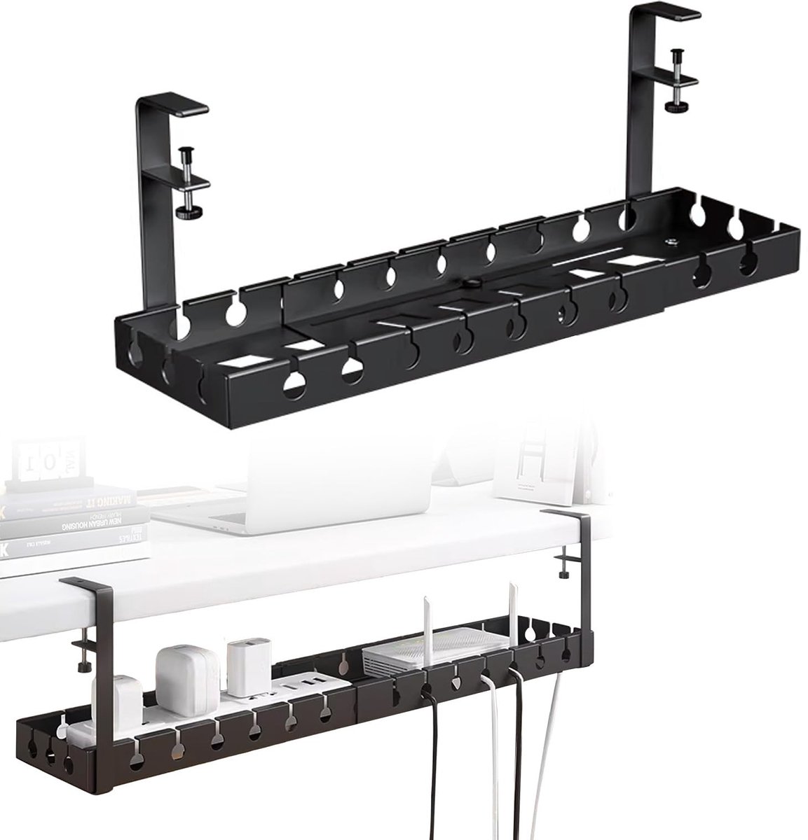 Kabelmanagement Onder Bureau - Intrekbare Kabelgoot 43-74 cm Zwart