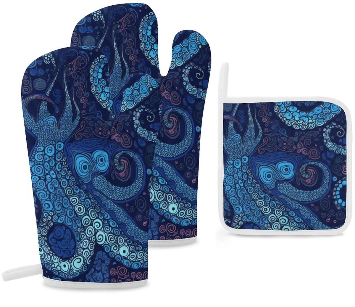 Ovenwanten en Pannenlappen Set - 3-delig - Hittebestendig - Blauw