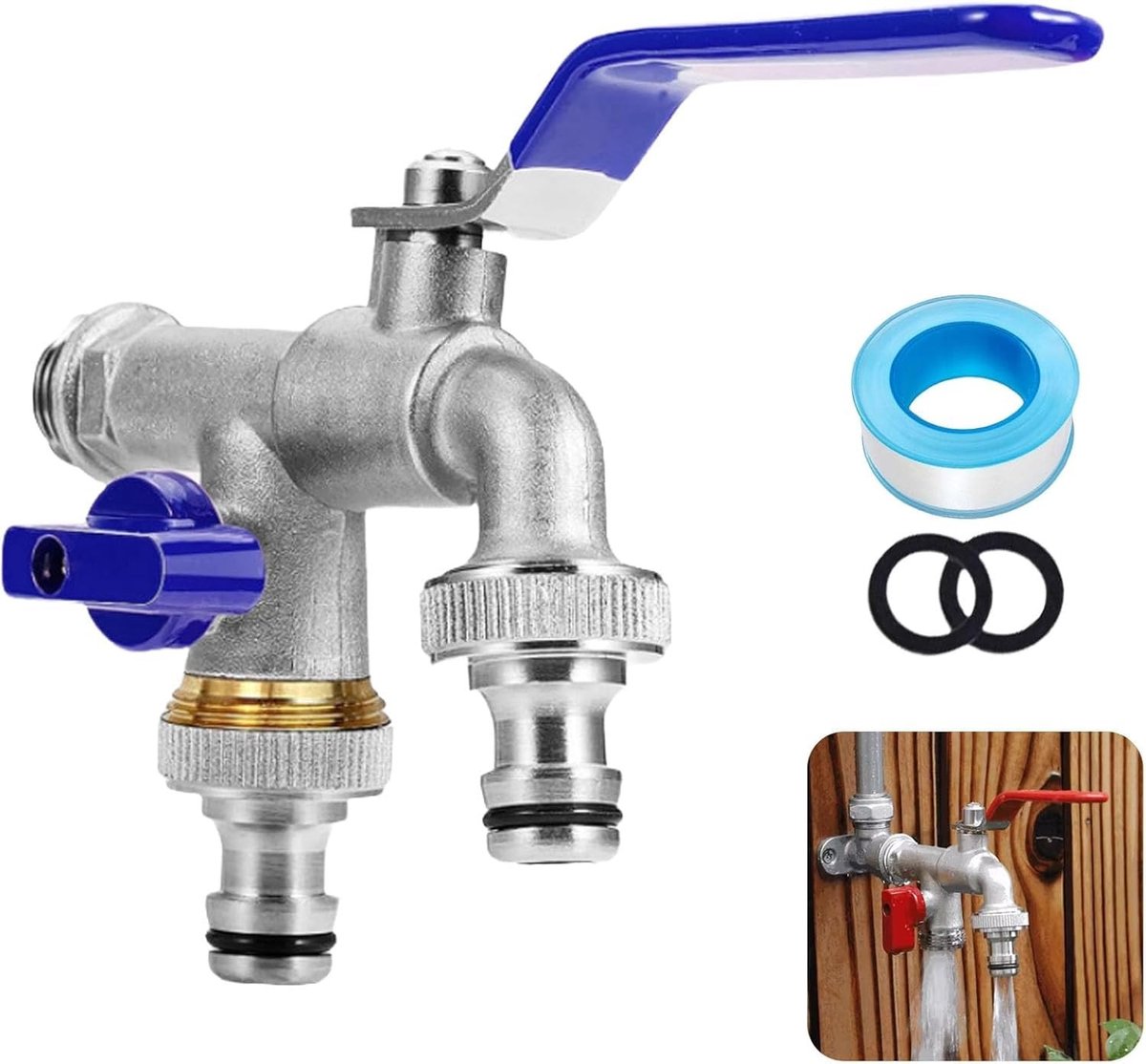 Tuinkraan met dubbele uitlaat - Universele waterafsplitsing - 3/4 inch