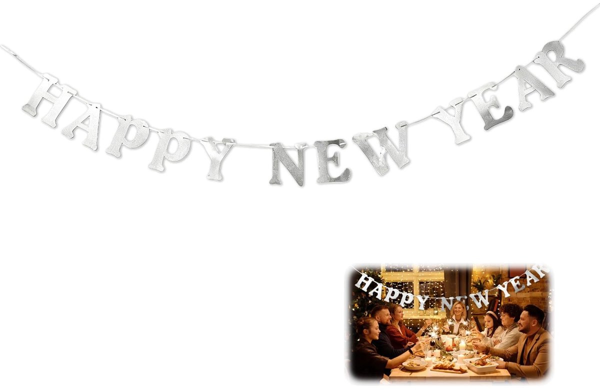 Geluksbanner voor Oud en Nieuw - Zilveren Papieren Decoratie