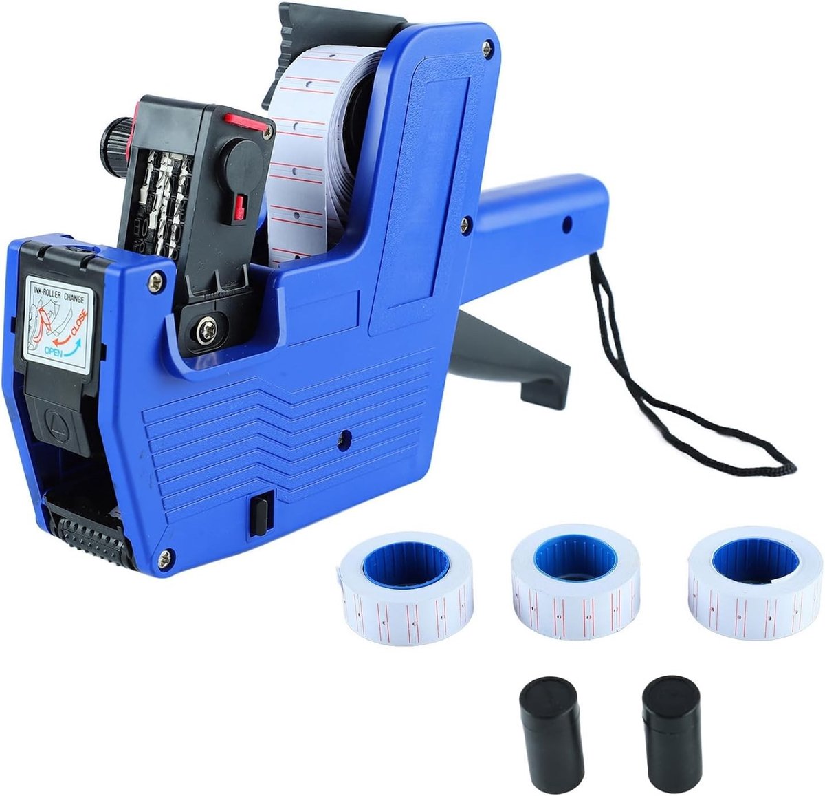 8 Digits Prijs Labelmaker met 3 Rollen Etikettenpapier en 3 Inktwielen, Voor Verkoop en Retail Gebruik