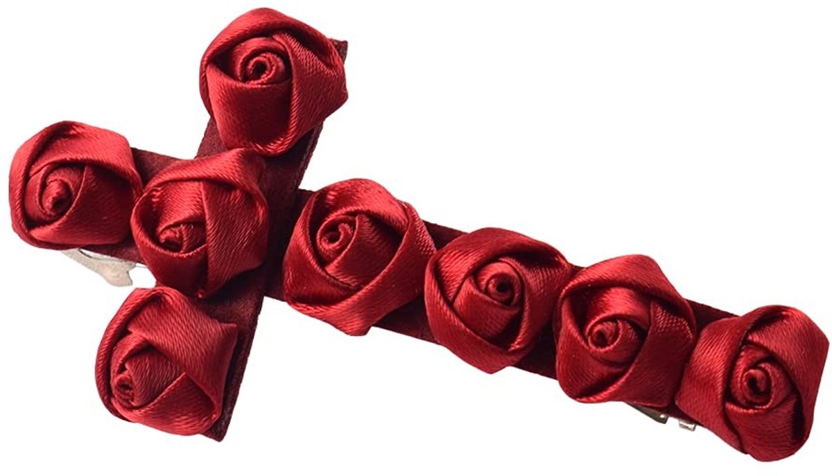 Haarspeld met rode rozen en kruis - 9 cm