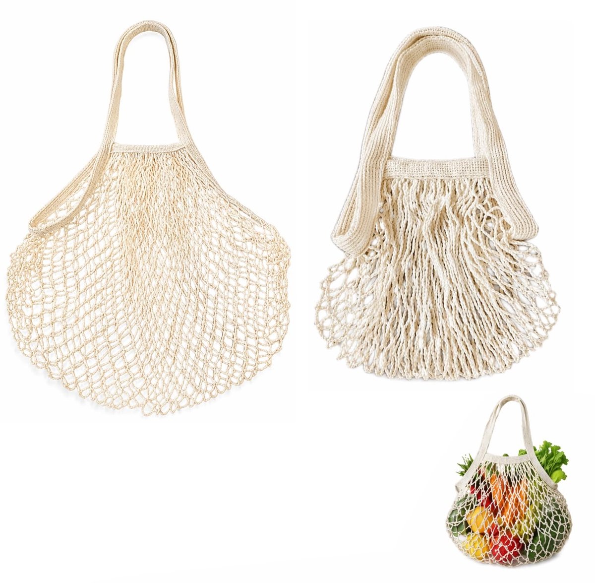 Mesh boodschappentassen - Organisch katoen - Beige