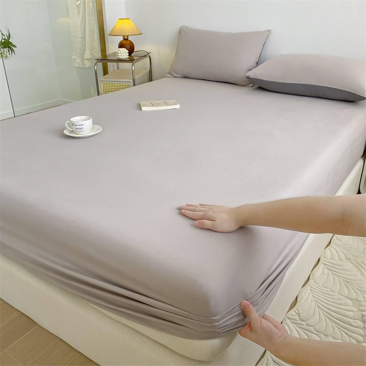 Hoeslaken 180 x 200 cm - Katoen met elastische band - Grijs effen kleur