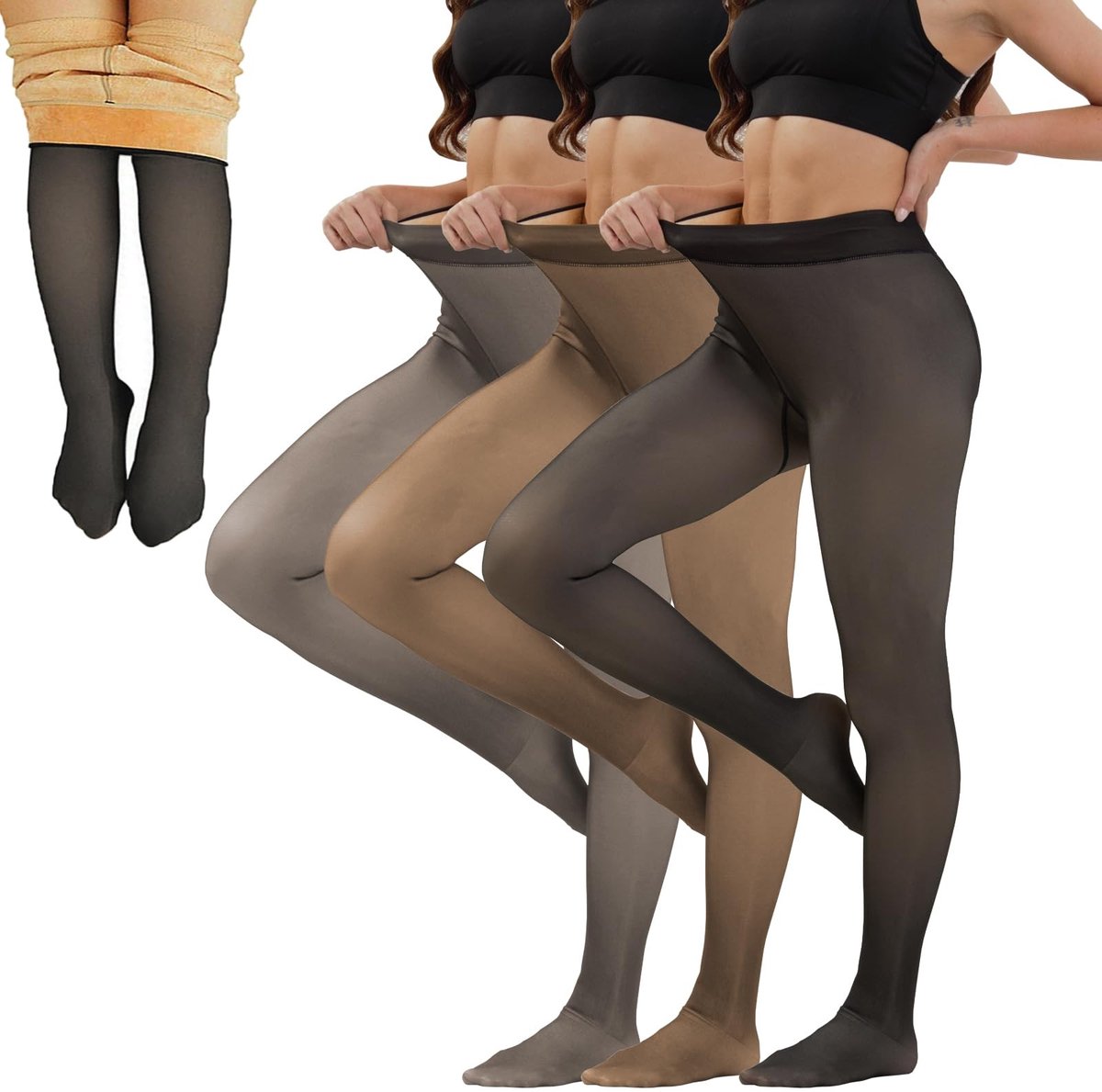 Thermoleggins Dames - Hoge Taille Met Fleece Voering - 3 Paar