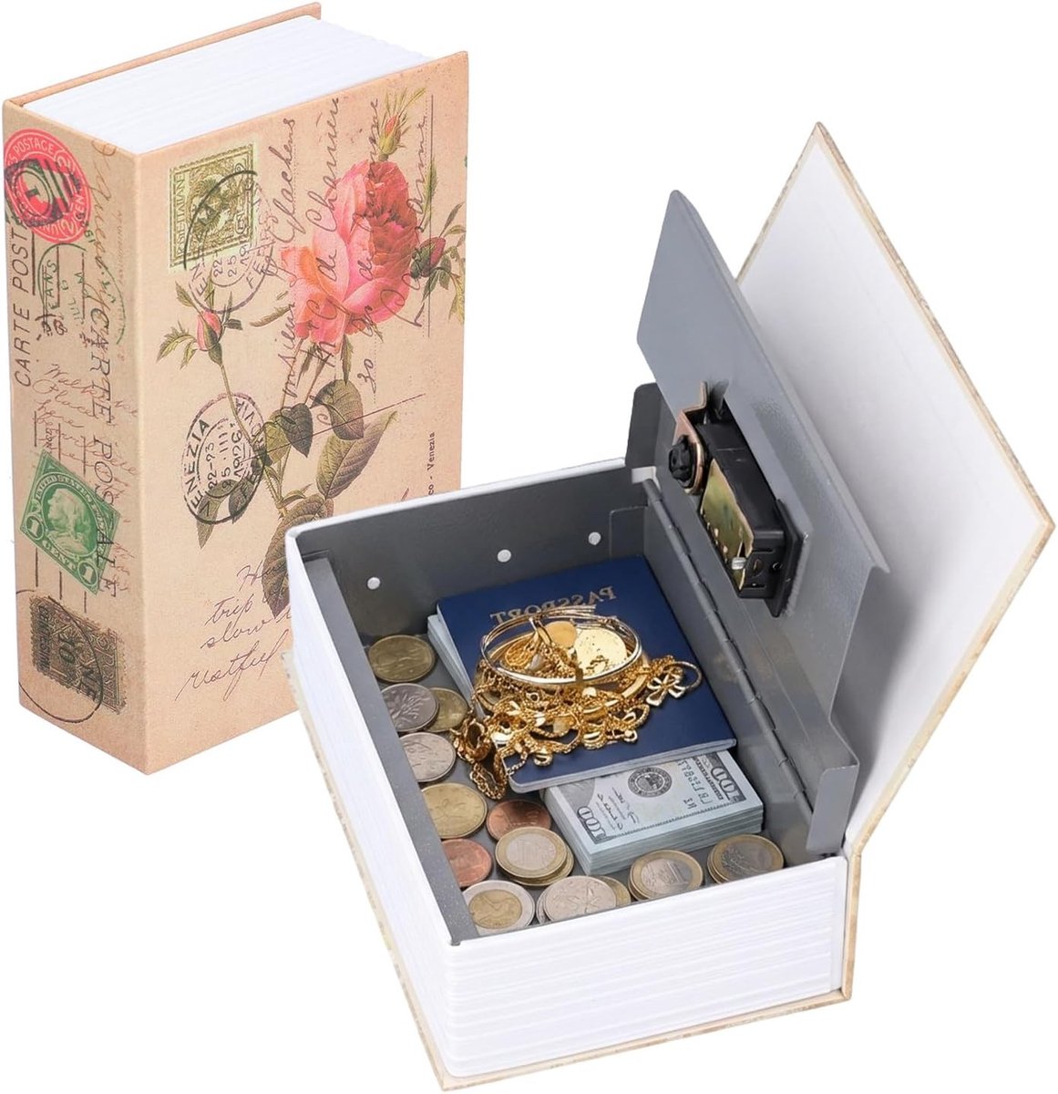 Verborgen Boekkluis met Combinatieslot - Veiligheidsbox voor Geld en Sieraden - 18 x 11,7 x 5,5 cm, Stalen Opbergdoos met Verstevigde Constructie