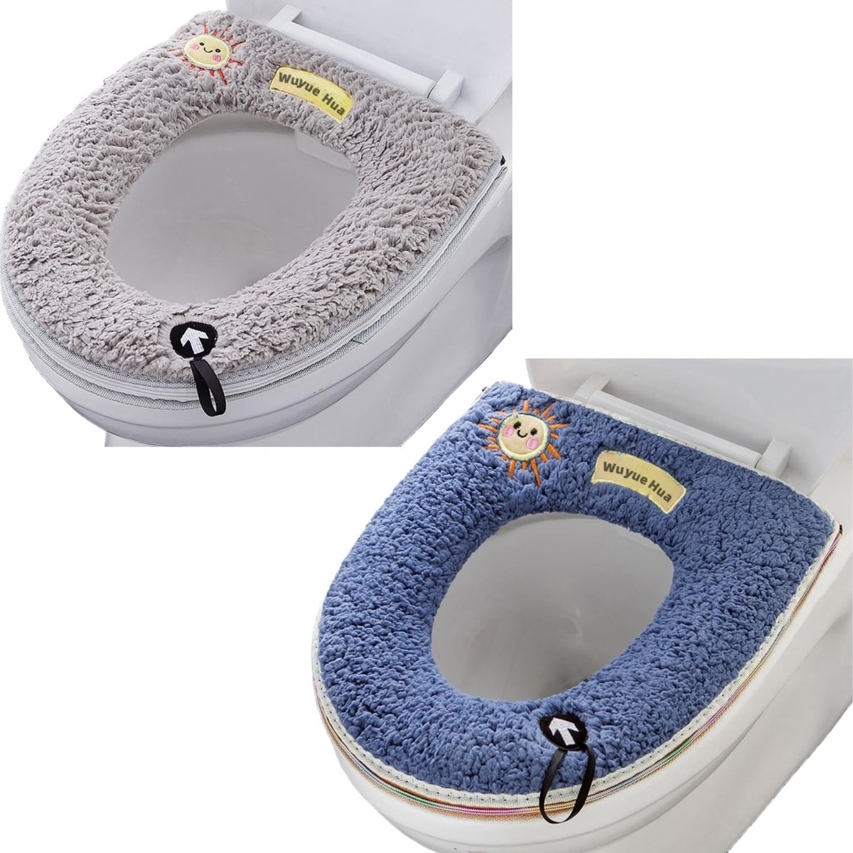 Zachte en Warme Toiletbril Kussens met Ophanglus - 2 Stuks Wasbare Zitting Covers voor Thuisgebruik (Grijs + Blauw)