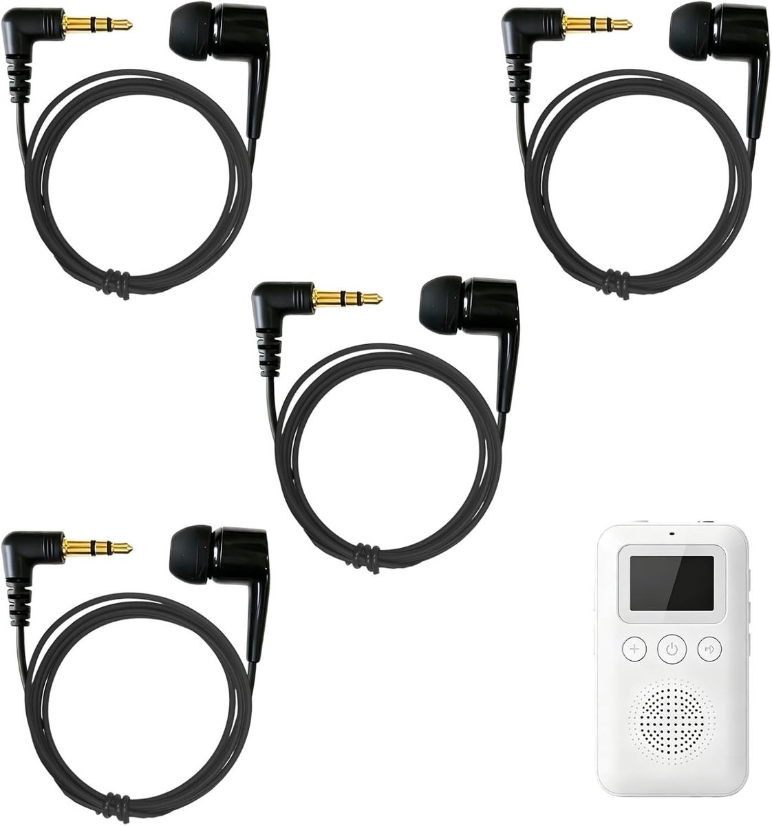 Set van 4 mono hoofdtelefoons met eenzijdige compatibiliteit, latexvrije siliconen oordopjes, vergulde mono plug en duurzame kabel van 0,3 m voor audioapparaten