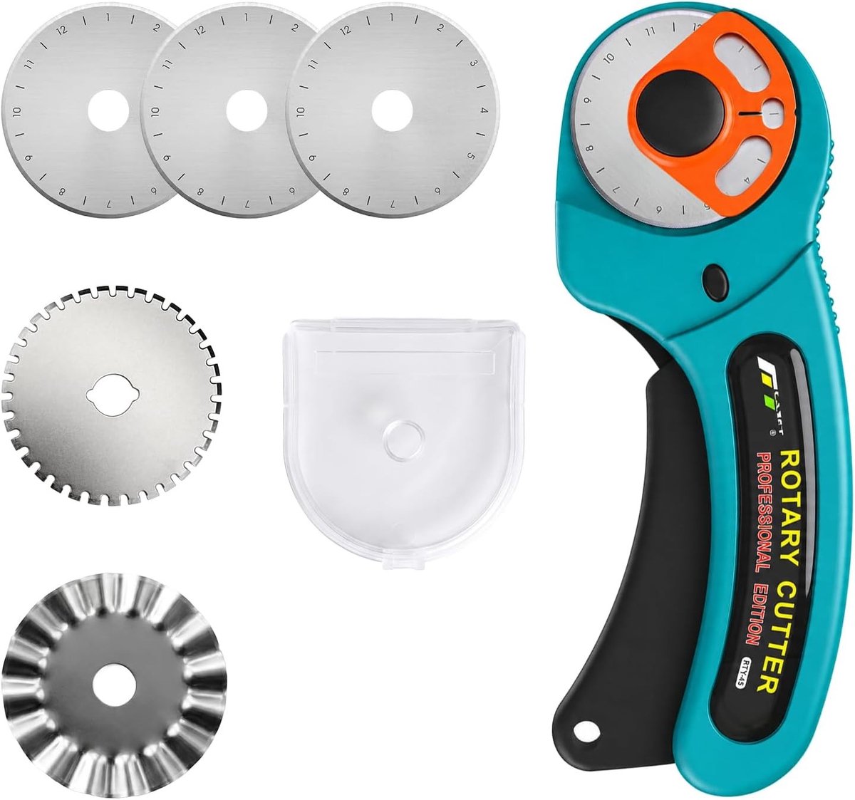 Ronde Snijder, Snijmes in Blauw, 45 mm Mesdiameter, Set van 5 Vervangbladen voor Papier en Stof, Veilig en Efficiënt Snijden