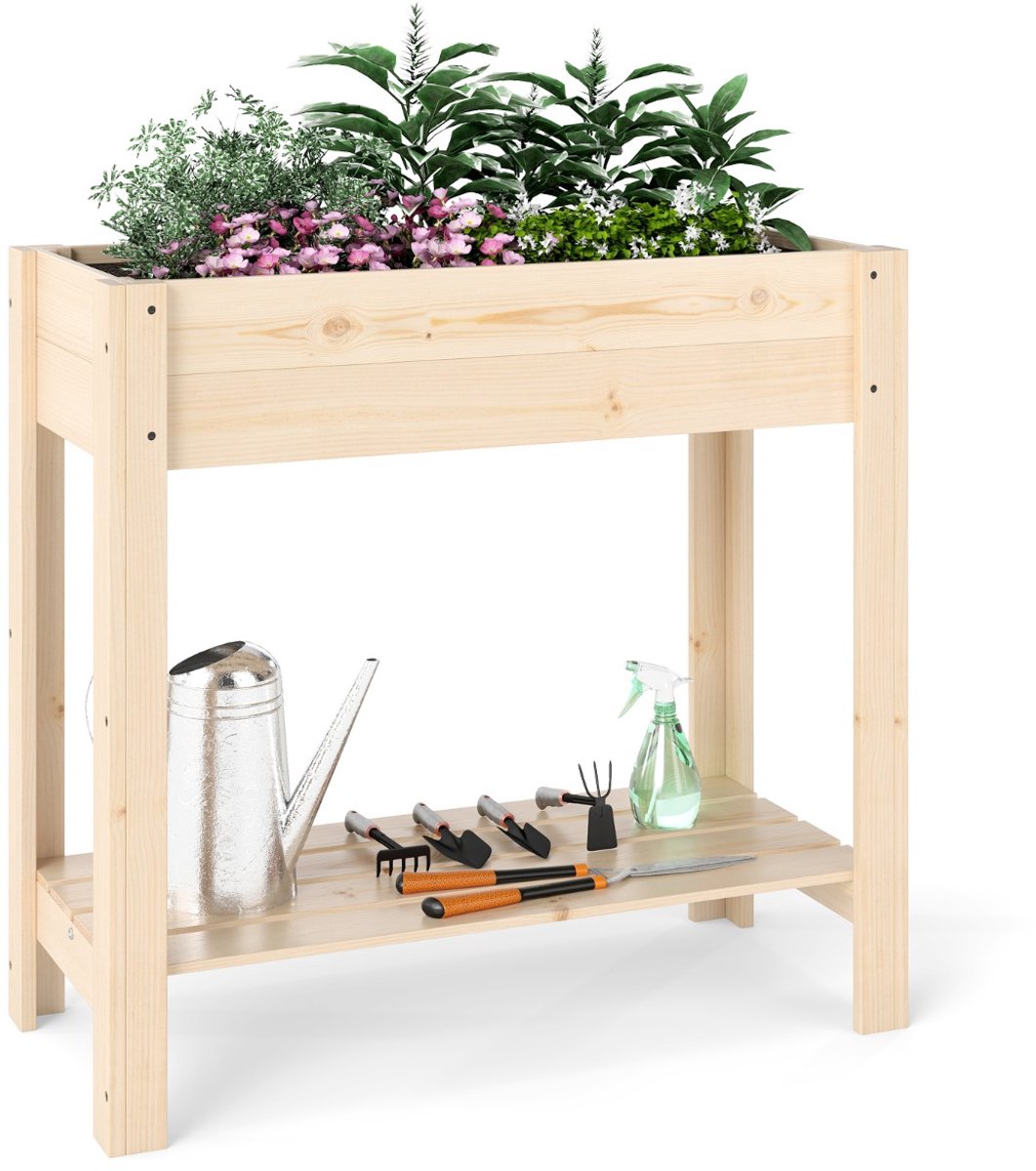 SureDeal® - Tuinier - Tuinbed Stevige Grenen - Grote Groeiruimte - Onderste Plank - Planten - Fruit - 81x37x77 cm - Natuurlijk