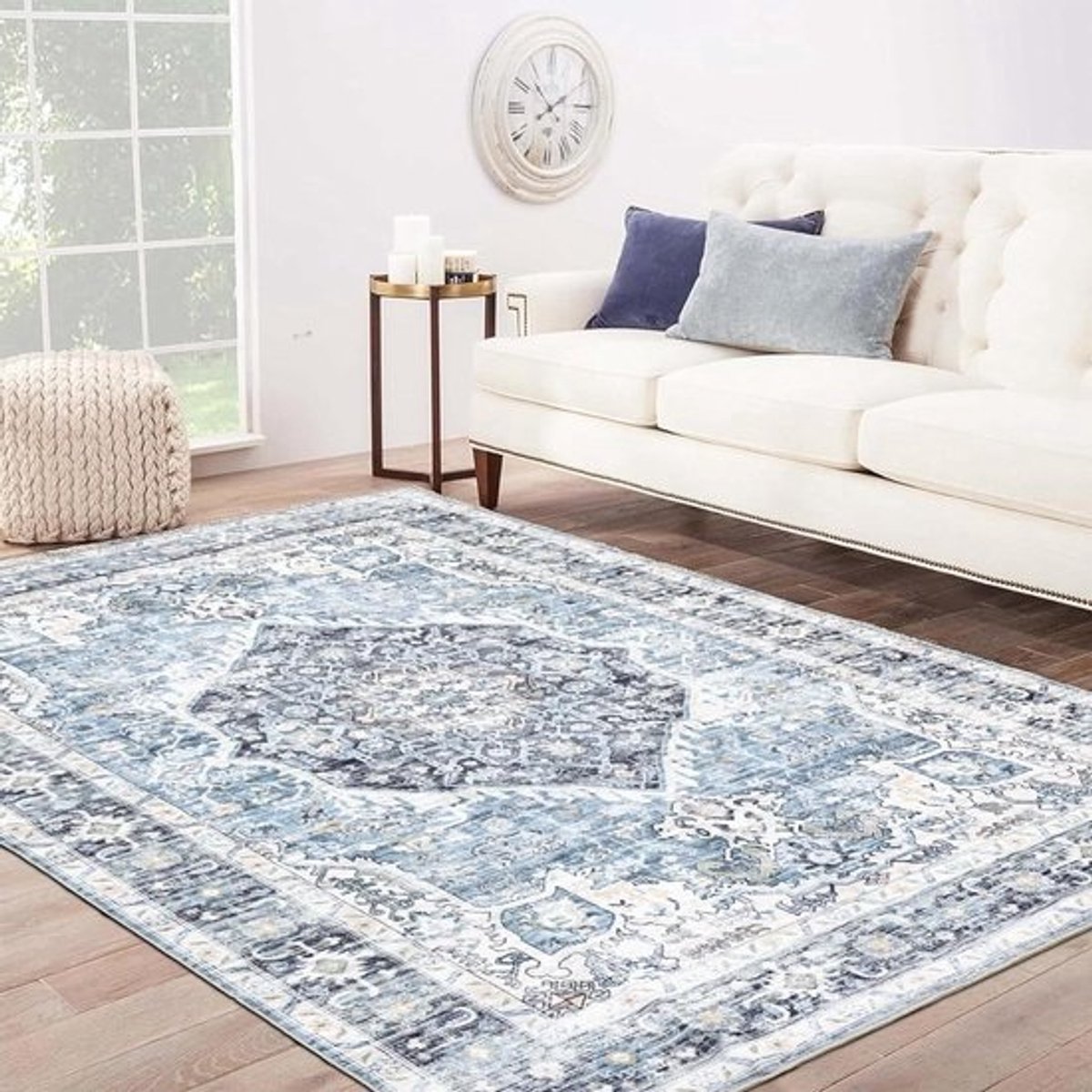 Vloerkleed - Tapijt Boho - Woonkamer Inrichten - Machinewasbaar - 9x12 cm - Lichtblauw
