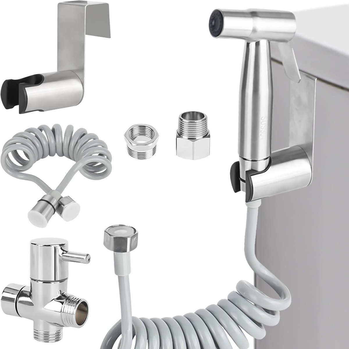Bidet Handdouche Set van RVS voor Toilet, Inclusief G1/2 Inch Ventiel, Persoonlijke Hygiëne en Douchefunctionaliteit