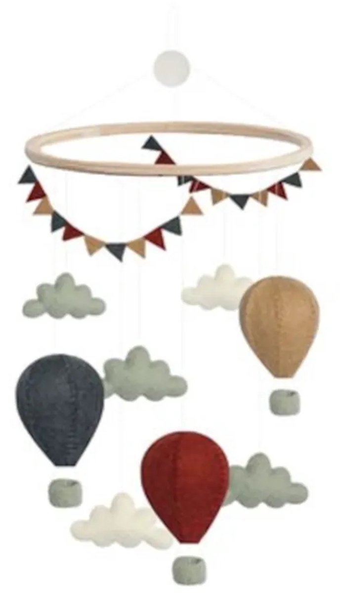 Gamcha babymobiel luchtballon met wolken- Boxmobiel - rood blauw