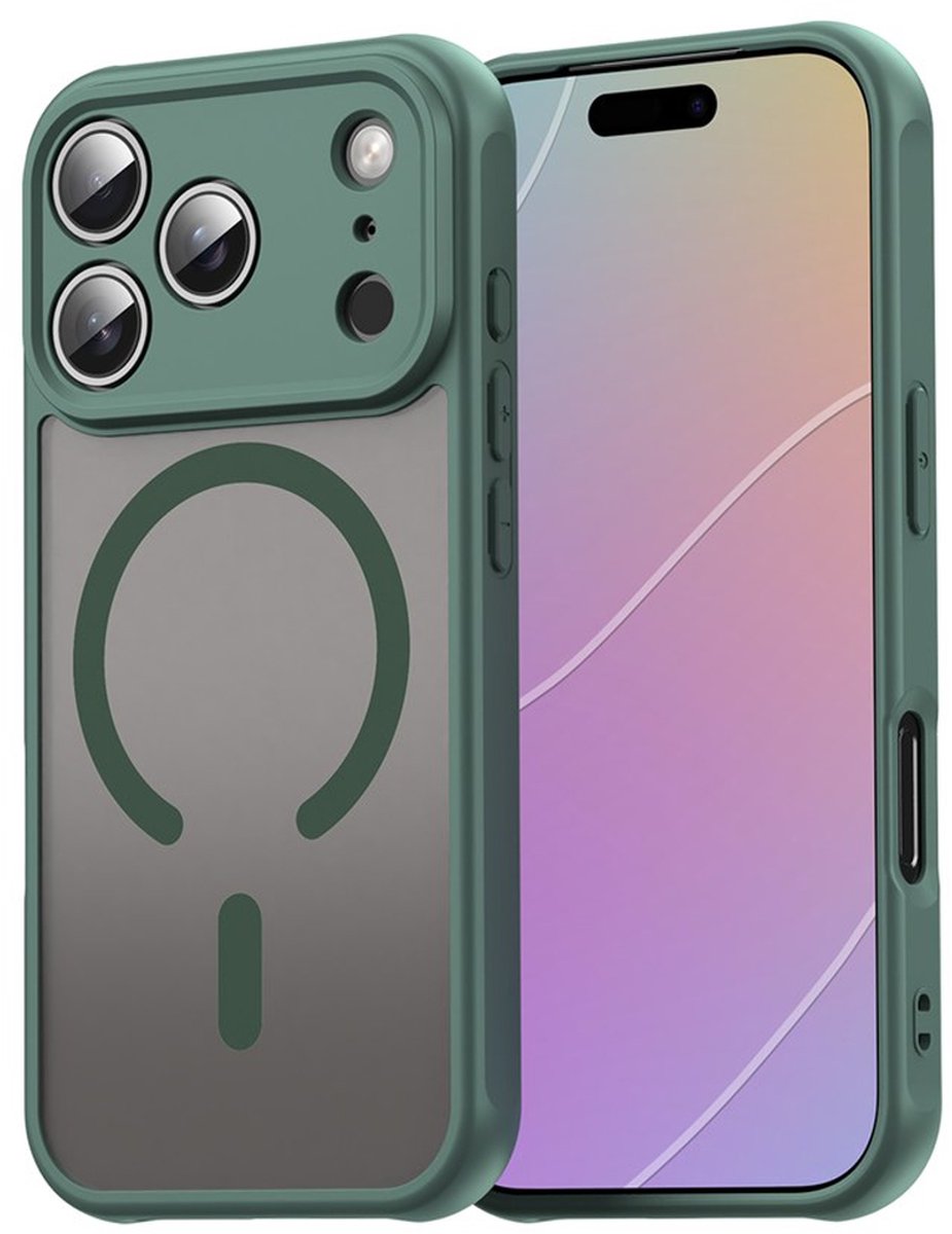 MobyDefend Hoesje - Geschikt voor iPhone 18 Pro - Case Geschikt voor MagSafe - Mat Transparant Met Gekleurde Rand - Groen