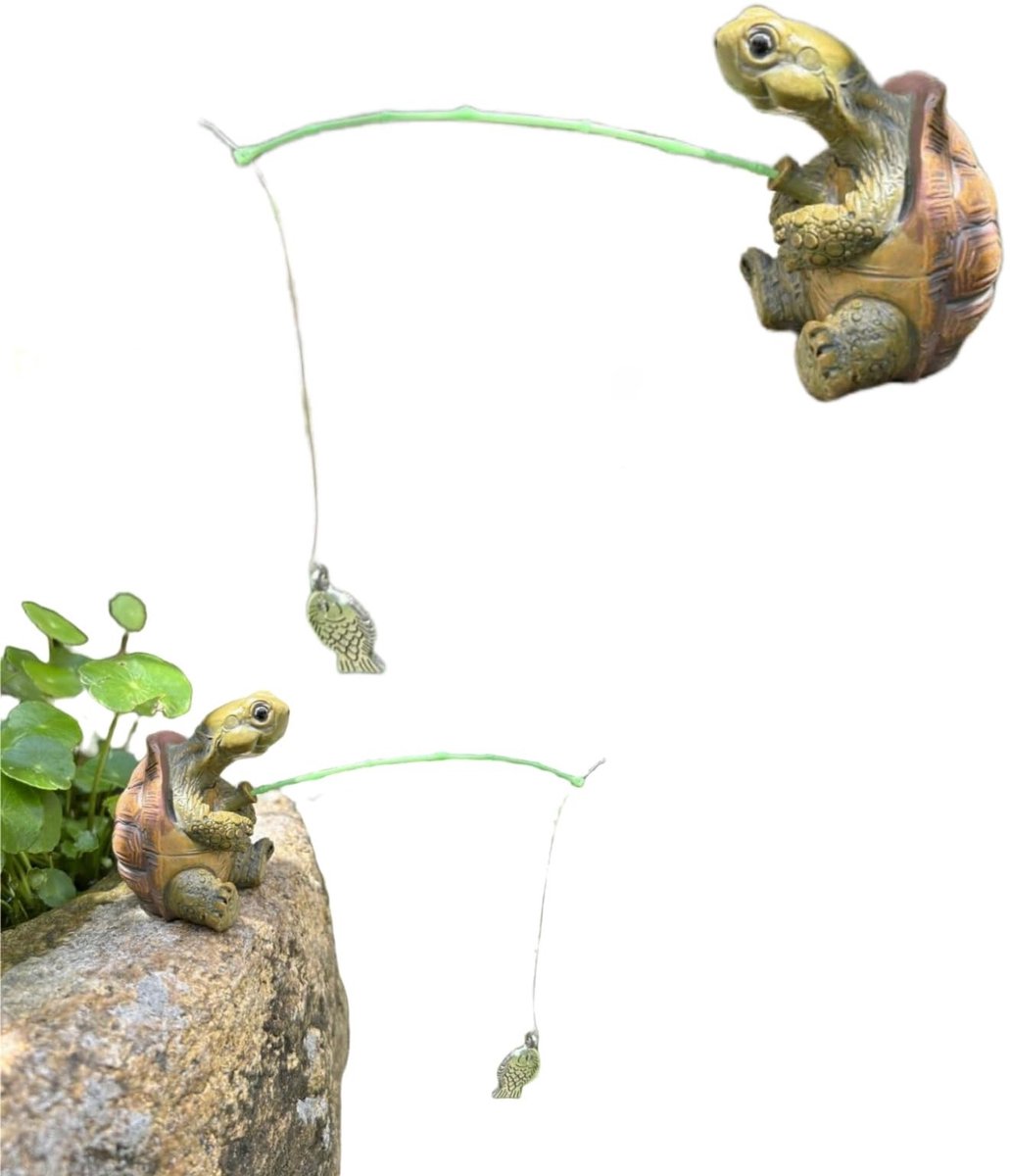 Mini-vijverdecoratie - 2-delige set met weerbestendige schildpadfiguren