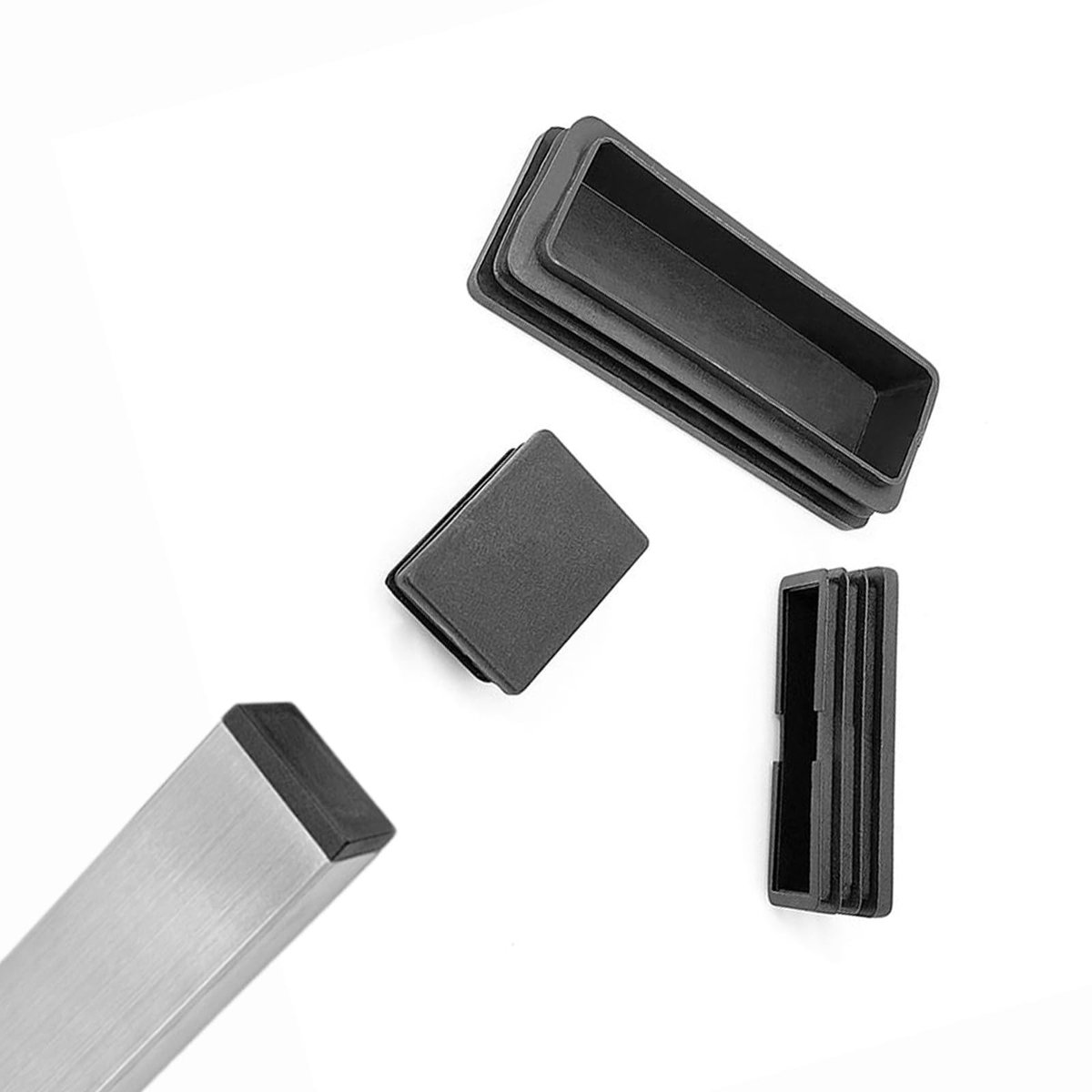 Rechthoekige Buiseindkappen - Zwart Plastic - Set van 8