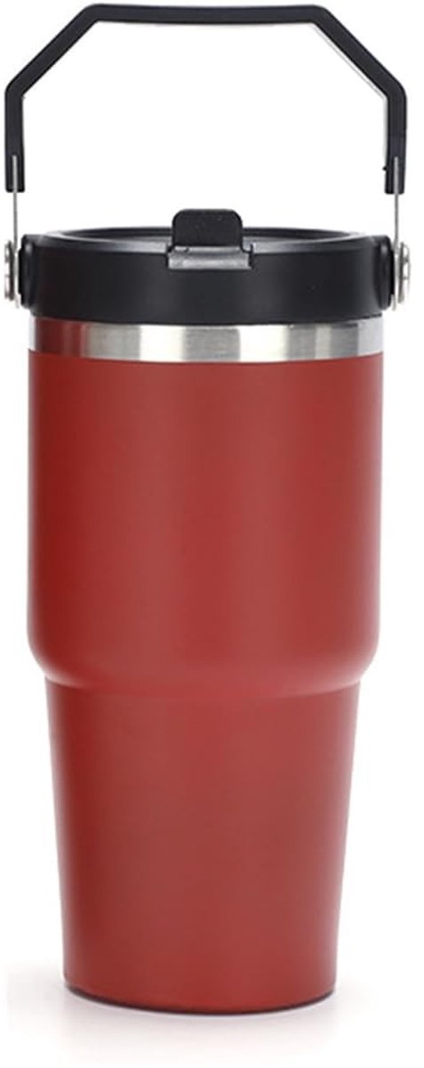 Thermobeker met inklapbare handgreep - 600 ml - Rood