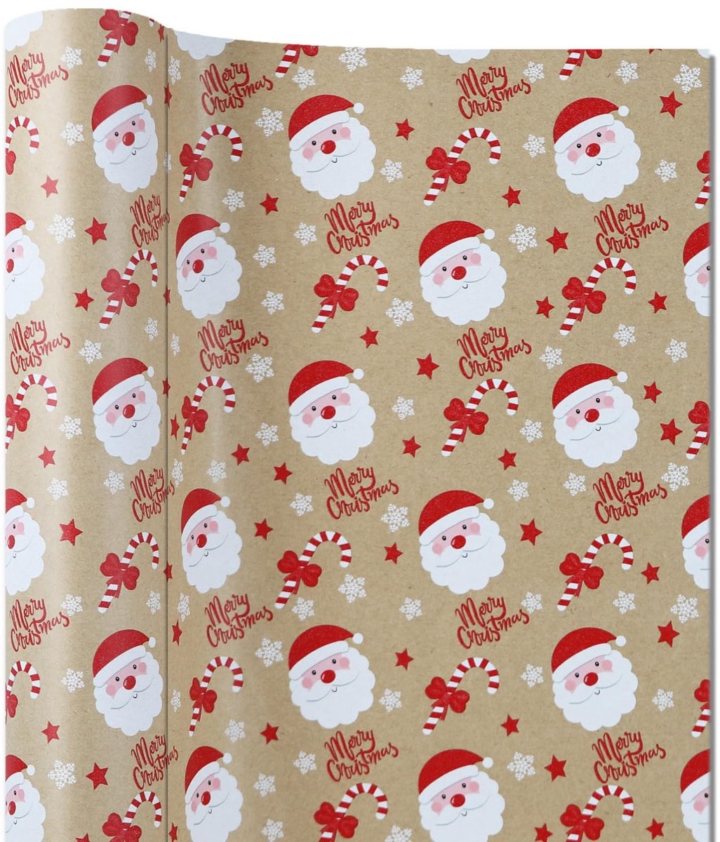 Kerst Cadeaupapierrrol - 44 cm x 15 m - Motief met Kerstman en Sneeuwvlokken