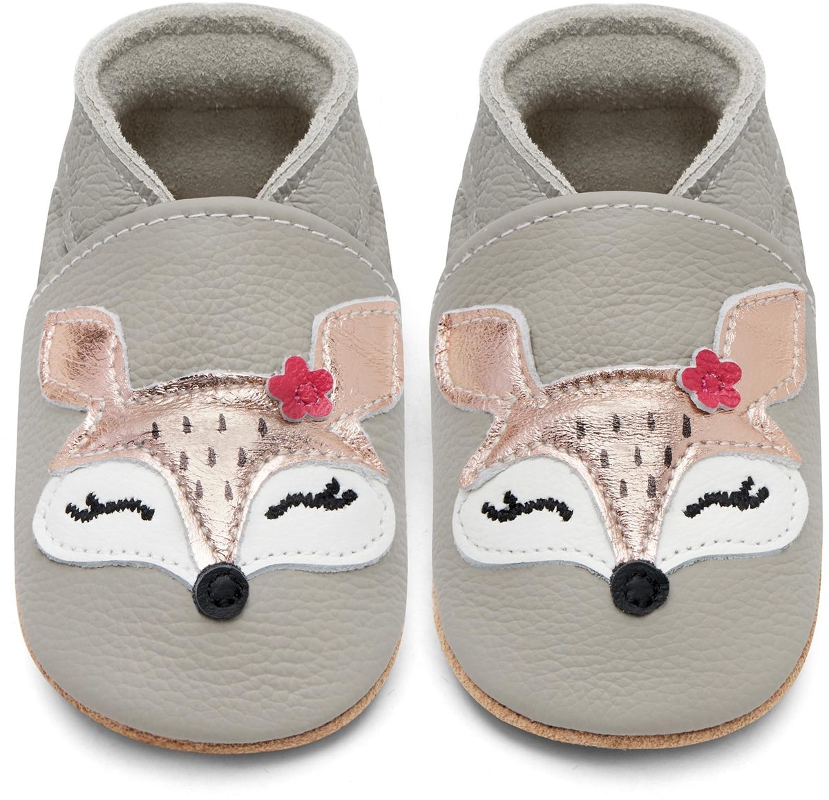 Baby Schoenen - Zachte Leren Antislip Suède Zolen - Lichtgrijze Vos