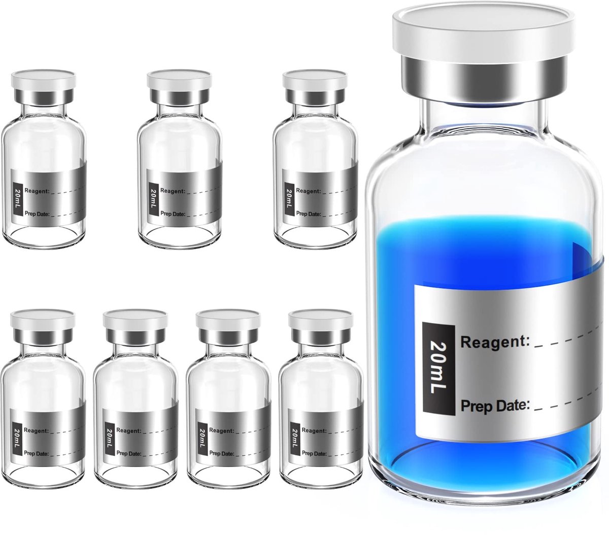 Lege steriele vials - Type 1 borosilicaatglas, 20ml, 8 stuks