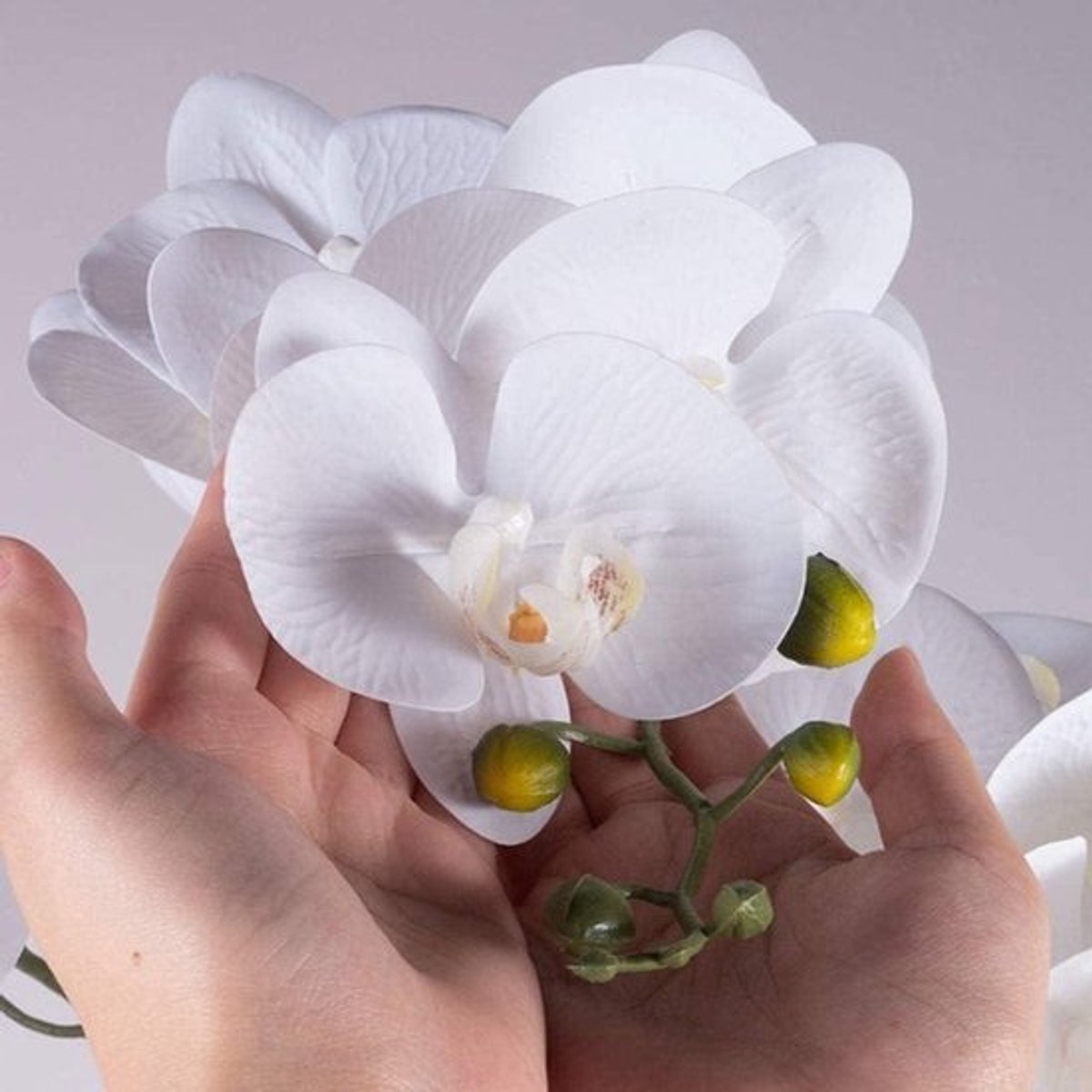 Kunstorchidee met Vaas - Zijden bloemen nepbloemen - Huisdecoratie Arrangement - Levensechte Kleur Textuur - 68 cm Hoogte - Wit