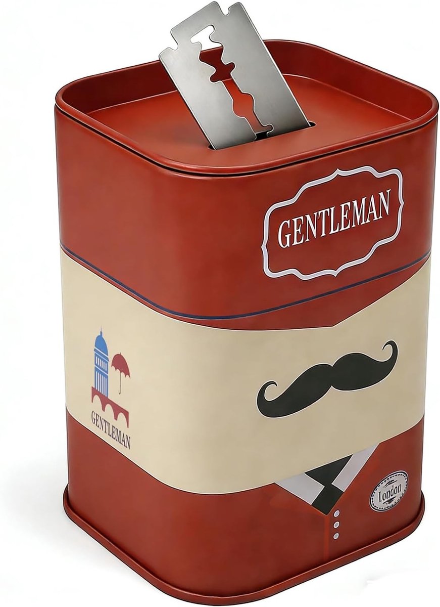 Heren Scheermes Afvalbak met Rood Baardpatroon, Veilige Afvalcontainer voor Barbershop en Salon, Duurzaam en Afneembaar Ontwerp voor Scheermesjes Recycling