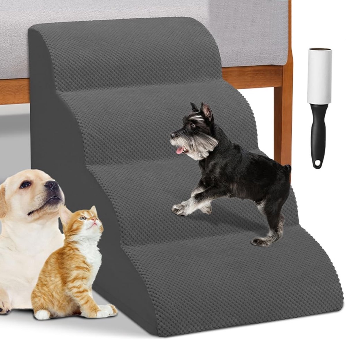 Huisdierladder met 4 Treden - Geschikt voor Katten en Honden - Grijs