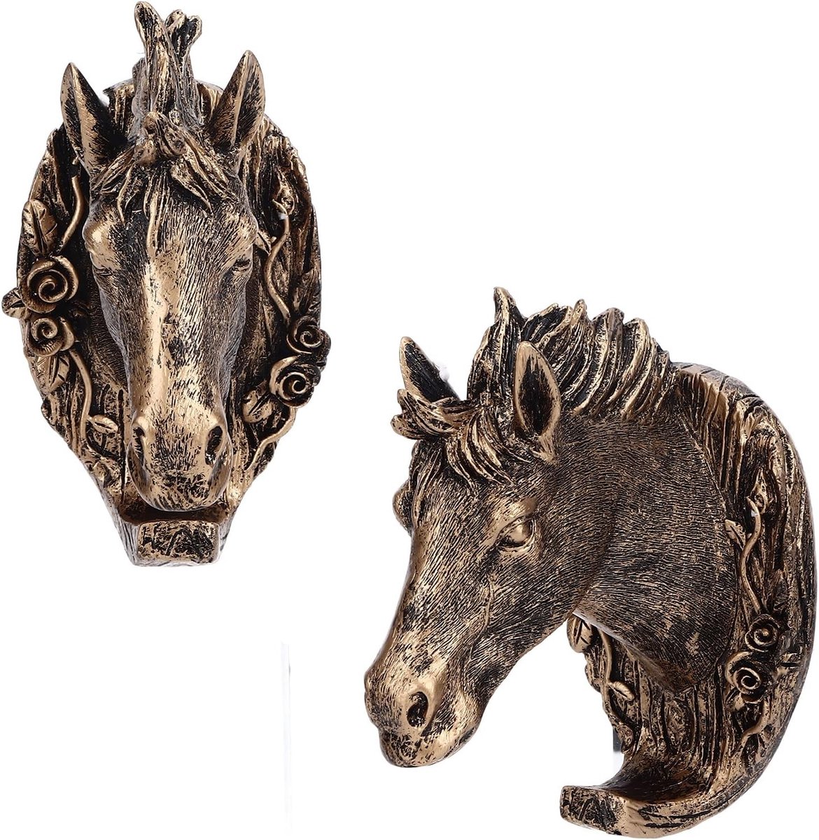 Antieke Gouden Paardenkop Wandhaak Set van 2 - Decoratieve Haak voor Kleding, Jassen en Accessoires in Woonkamer, Badkamer en Keuken
