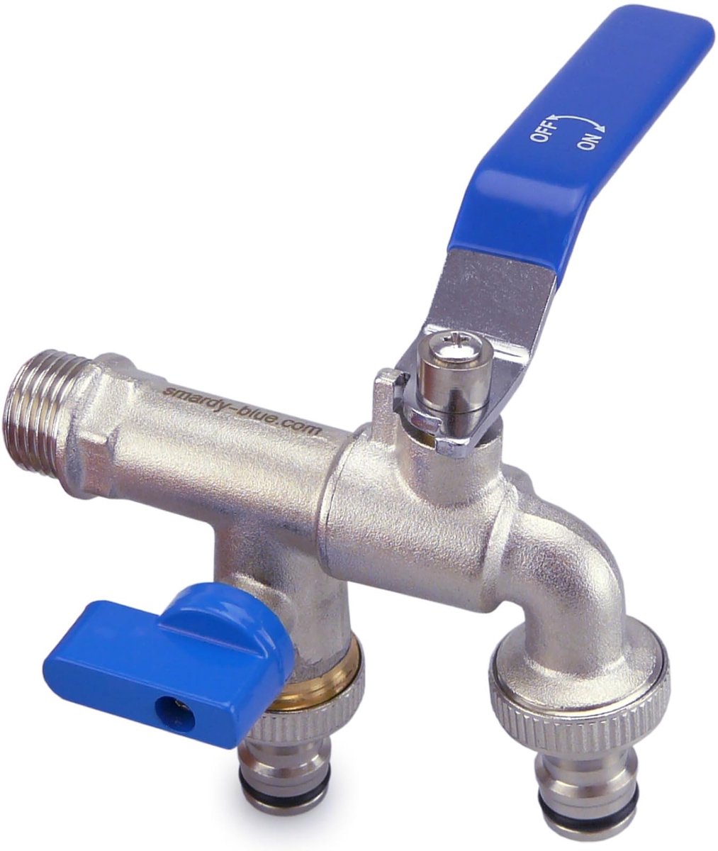 Dubbele Waterkraan met 2 Slangverbindingen - Messing