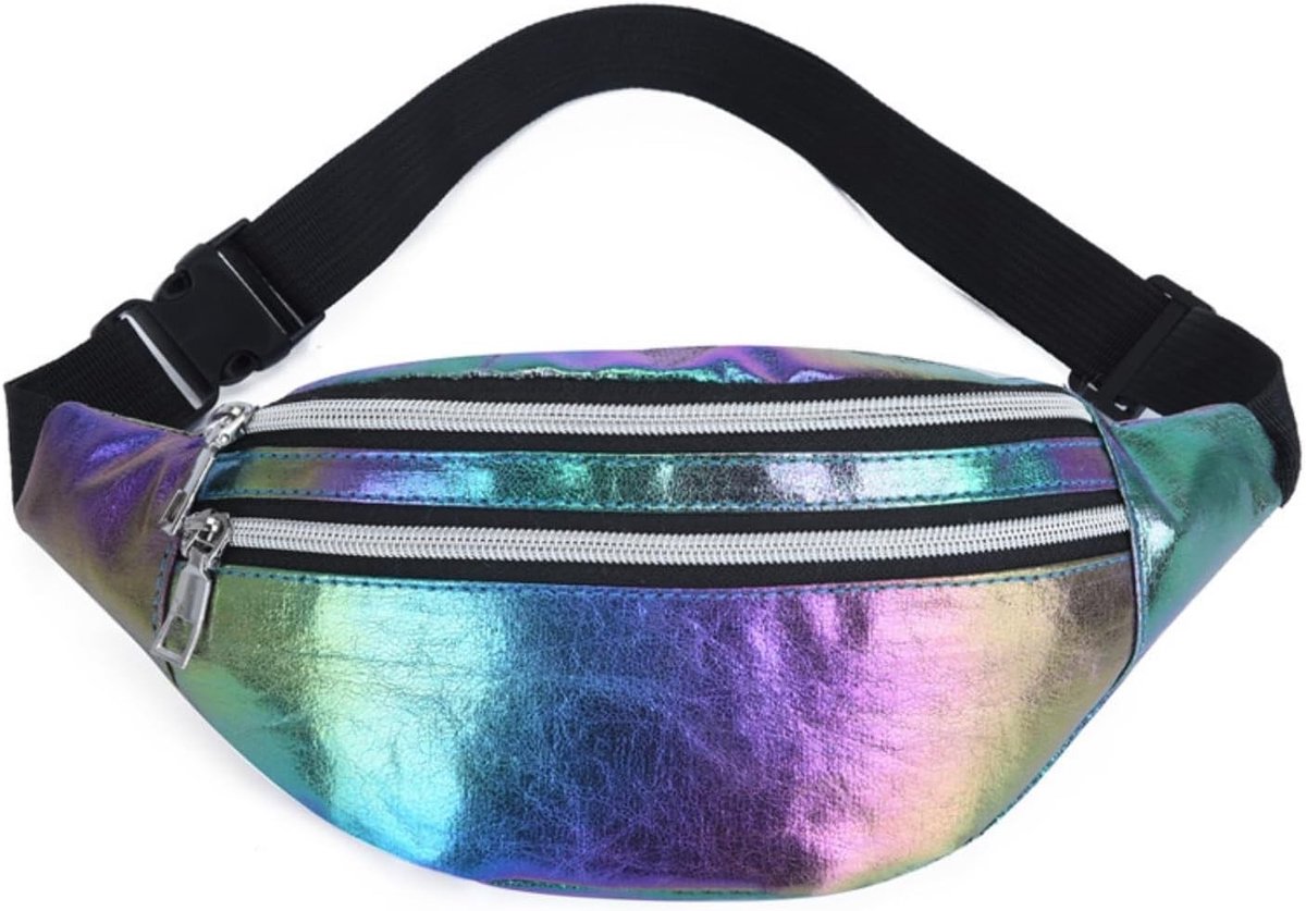 Holografische Waterdichte Heuptas voor Vrouwen - Verstelbare PU Leren Heuptas voor Reizen, Hardlopen en Outdoor Activiteiten in Paars en Neon Kleuren