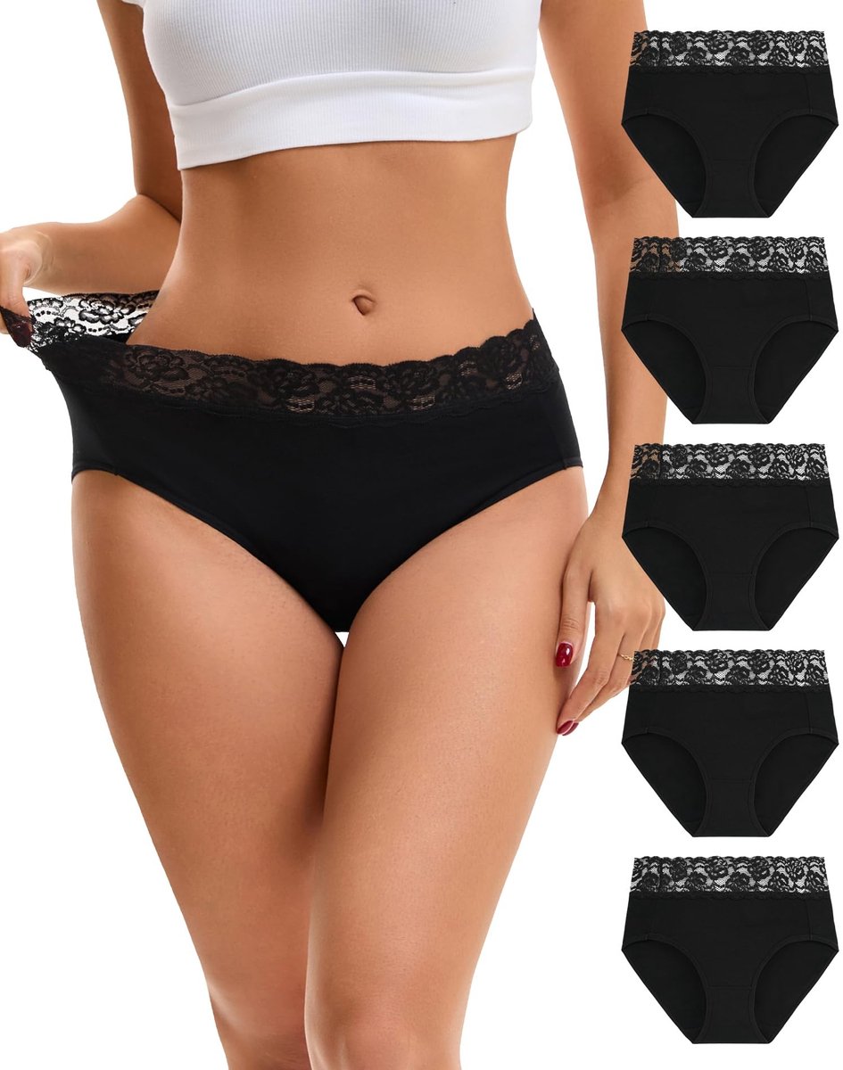 Vrouwen Hoog-Waisted Ondergoed met Kant - Set van 5
