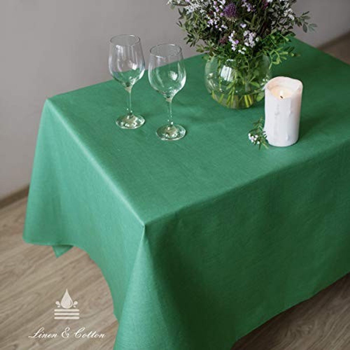 Waterdichte Tafelkleed - 100% Linnen - Groen - 147 x 240 cm