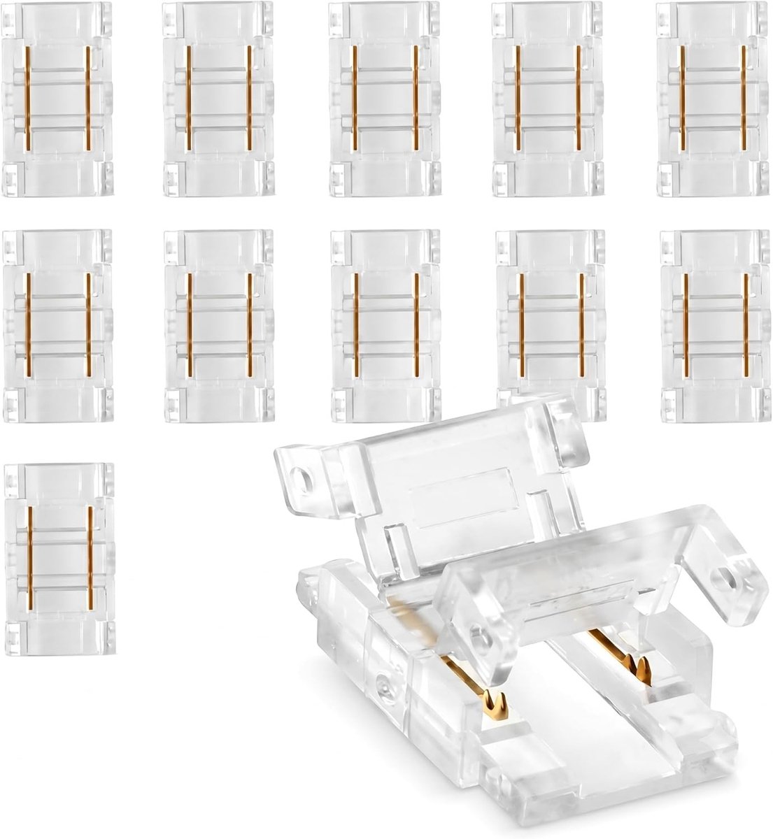 12 LED Strip Connectoren 2-Pin 8 mm zonder solderen, D2 Interlocking voor SMD/COB 5V-36V, 22 AWG Verbeterde Verlichting en Eenvoudige Installatie