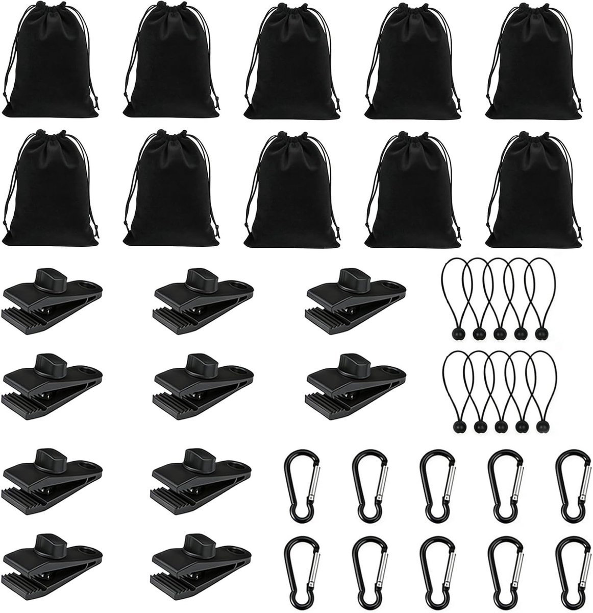 40 Stuks Gewichtzakken voor Buiten, Inclusief Carabiners, Clips en Bungee Koorden voor Tenten en Gordijnen