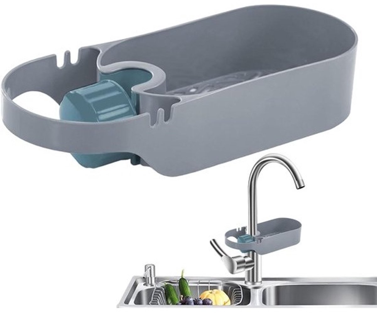 Keukenkraan Organizer - Kraan Spons Houder - Gootsteen Ordenen - Ruimtebesparend Ontwerp - 6.7D x 9.5B x 6.7H cm - Grijs