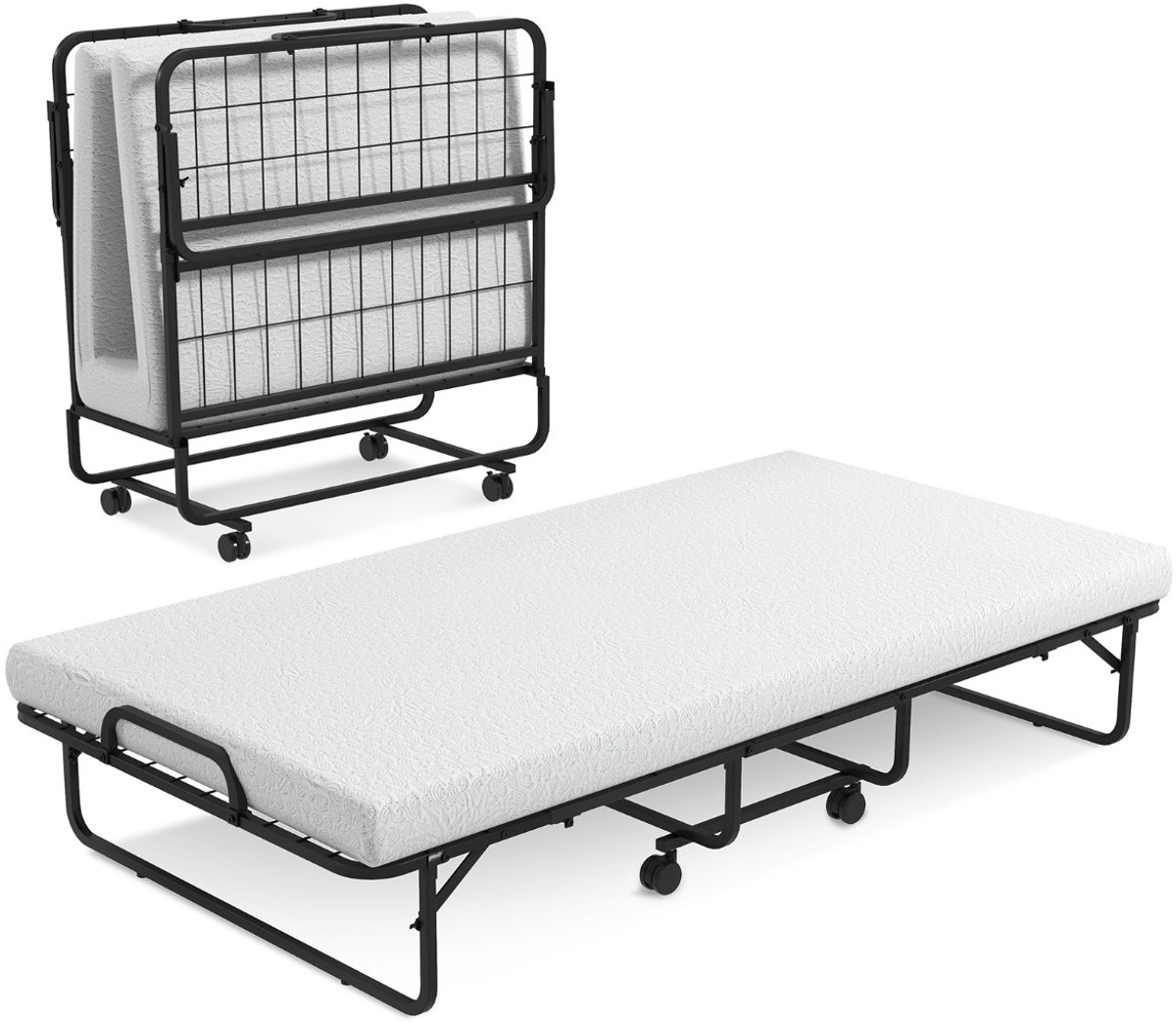 SureDeal® - Bedd - Opklapbed - Traagschuimmatras Opklapbaar Logeerbed - Stevig Metalen Draagbaar - Volwassenen - 191x96x28 cm - Zwart en wit