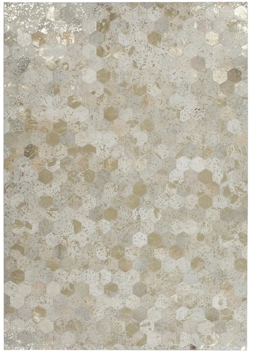 Dutch XXL Leren Vloerkleed | Tapijt | Spark | Hexagon | Crème/Goud | 120x170 cm Crème / Goud