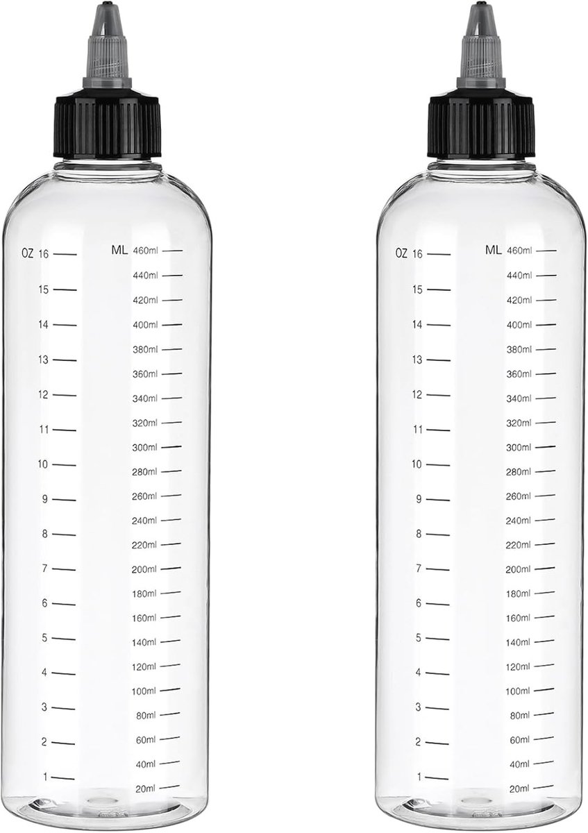 Set van 2 Haarolie Applicators met 500ml Plastic Fles voor Haarverf en Haarverzorging - Transparante Doseerfles met Draaiende Tip en Proportionele Schaal voor Professioneel Gebruik