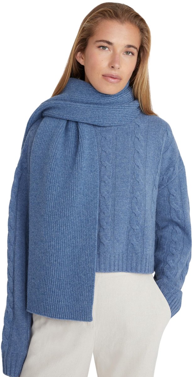 Oversized Cashmere Sjaal - Blauw Gemêleerd